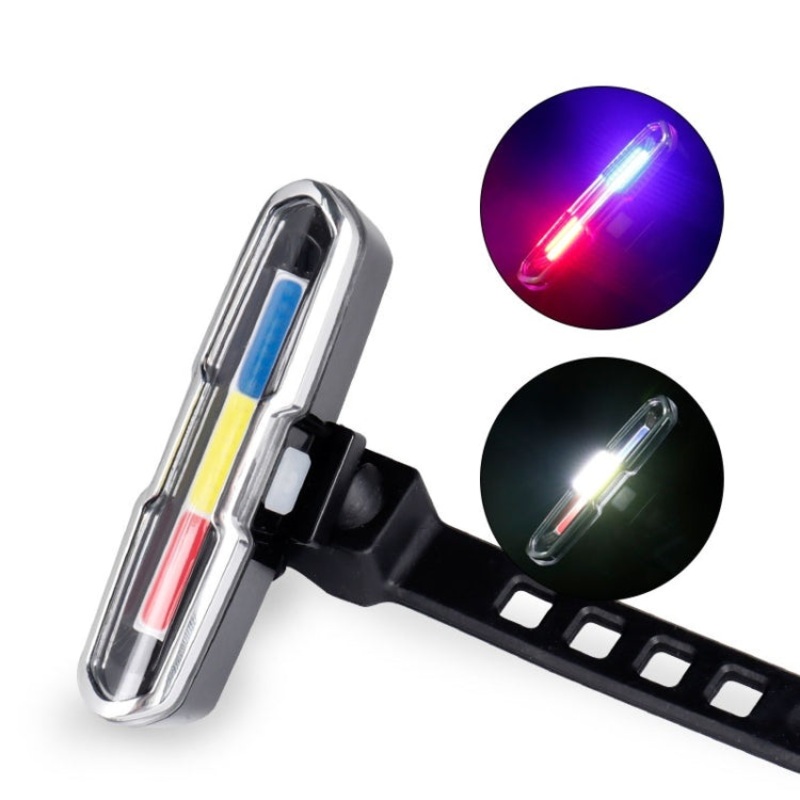 USB Charging LED Warning Light Night Riding COB Tail Light (Red White Blue)