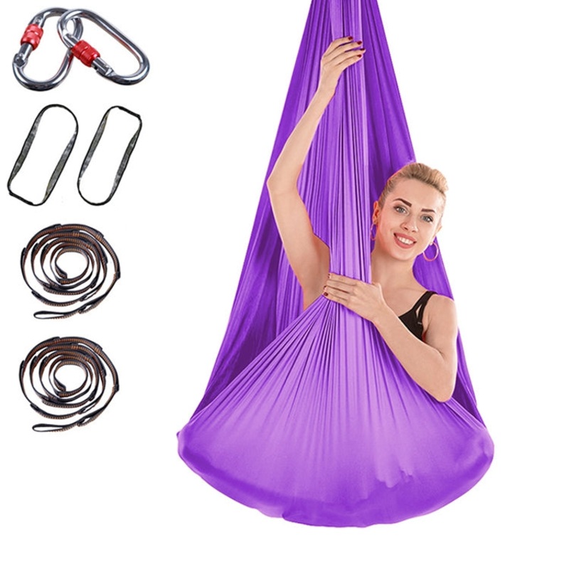 Anti-Gravity Yoga Knot-free Aerial Yoga Hammock with Buckle / Extension Strap, Size: 400x280cm (Dark Purple)