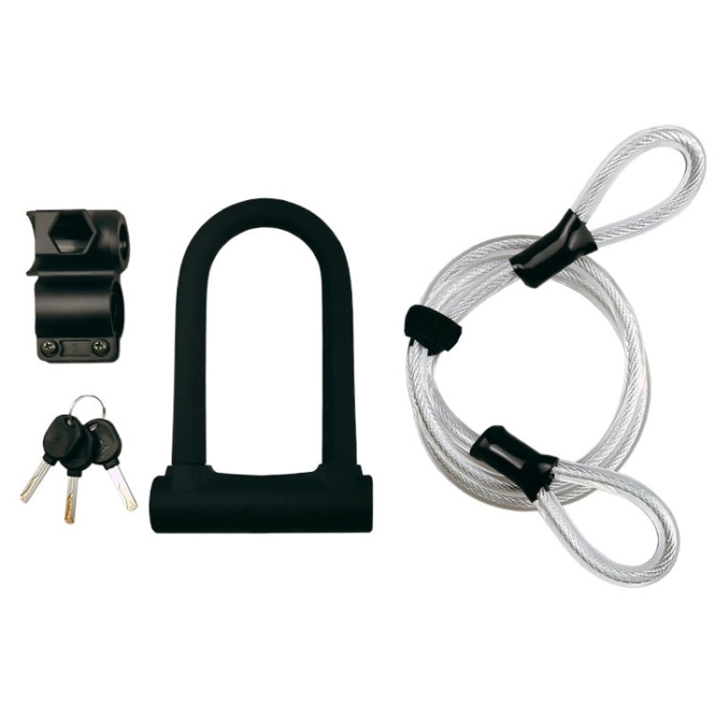 Bicycle Anti-theft U-shaped Lock With Wire Rope (Black)