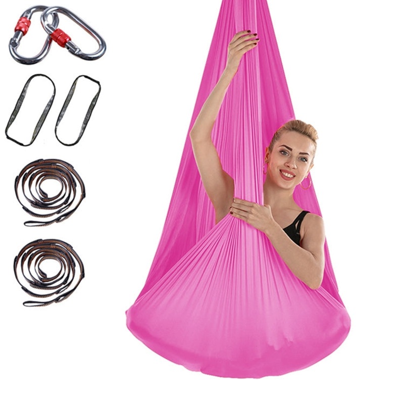 Indoor Anti-Gravity Aerial Yoga Hammock with Buckle, Extension Strap (Rose Red), Size: 400x280cm