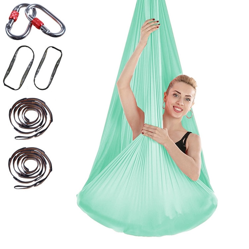 Indoor Anti-Gravity Yoga Aerial Hammock with Buckle / Extension Strap Size: 400x280cm (Lake Green)