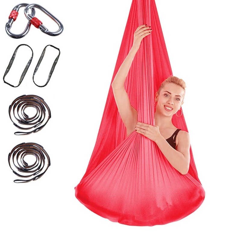 Indoor Anti-Gravity Yoga Aerial Hammock with Extension Strap, 400x280cm (Red)