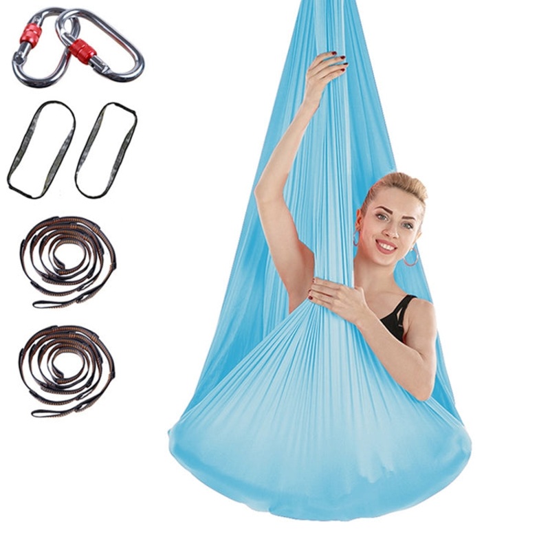 Indoor Anti-Gravity Yoga Knot-Free Aerial Hammock with Buckle/Extension Strap, Size: 400x280cm (Lake Blue)