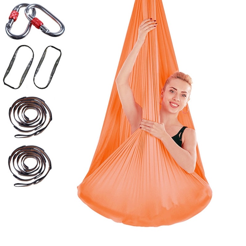 Indoor Anti-gravity Yoga Knot-free Aerial Hammock with Buckle / Extension Strap, Size: 400x280cm (Orange)