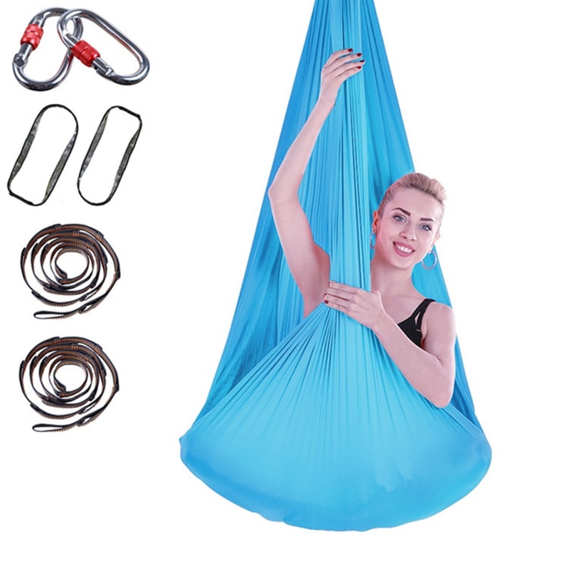 Indoor Anti-Gravity Yoga Knot-Free Aerial Hammock with Extension Strap (Sky Blue, 400x280cm)