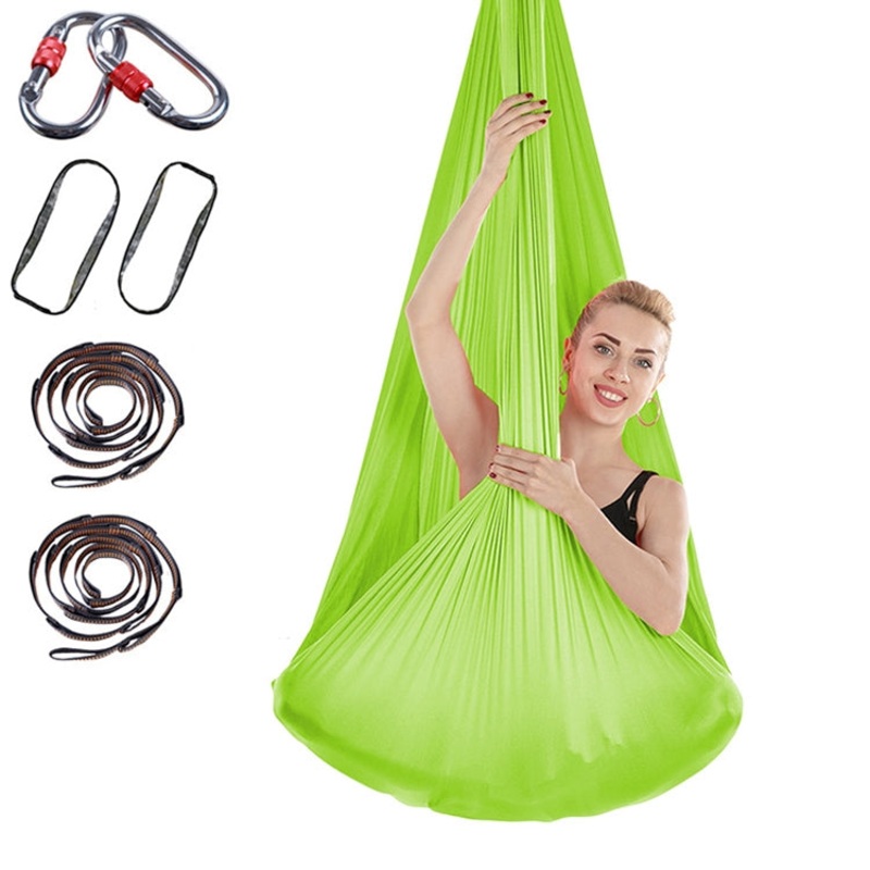 Indoor Anti-gravity Yoga Knot-free Aerial Yoga Hammock with Buckle and Extension Strap, Grass Green (400x280cm)
