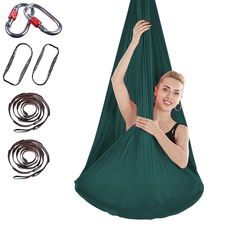 Indoor Anti-gravity Yoga Knot-free Aerial Yoga Hammock with Buckle  Extension Strap 400x280cm Dark Green