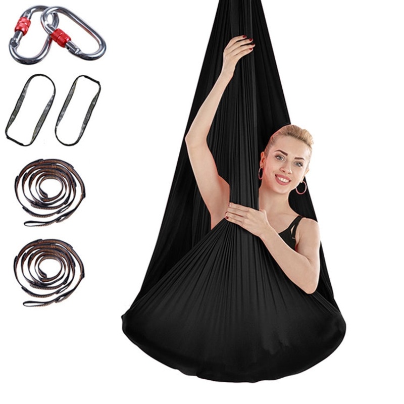 Indoor Anti-gravity Yoga Knot-free Aerial Yoga Hammock with Buckle / Extension Strap, Size: 400x280cm (Black)