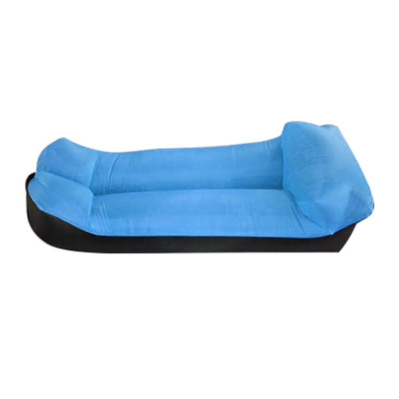 Inflatable Sofa Bed for Camping, Fishing, and Beach Tear-Proof Pillow Style 94.5 x 21.7 inches (Sky Blue + Black)