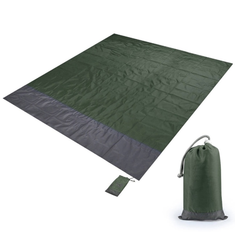 Polyester Waterproof Plaid Cloth Pocket Picnic Mat Outdoor Camping Beach Mat 2.1 x 2m (Army Green + Dark Gray)
