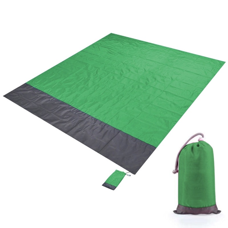 Polyester Waterproof Plaid Cloth Pocket Picnic Mat Outdoor Camping Beach Mat 2.1 x 2m Green + Dark Gray