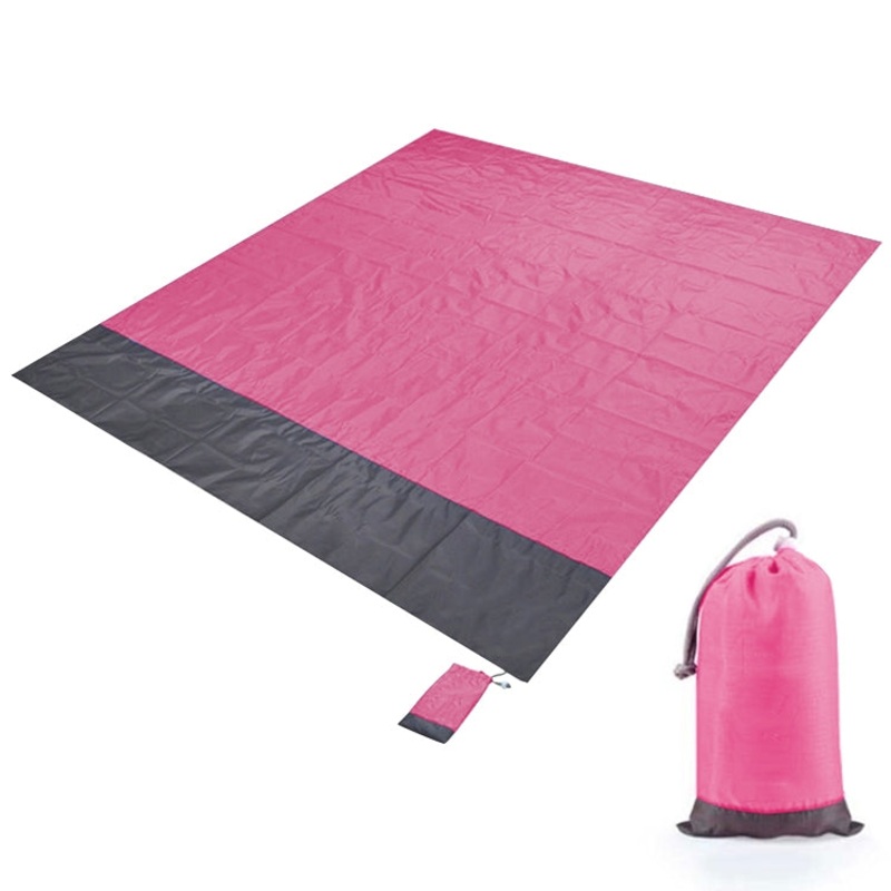 Polyester Waterproof Plaid Cloth Pocket Picnic Mat Outdoor Camping Beach Mat 2.1 x 2m Pink Dark Gray