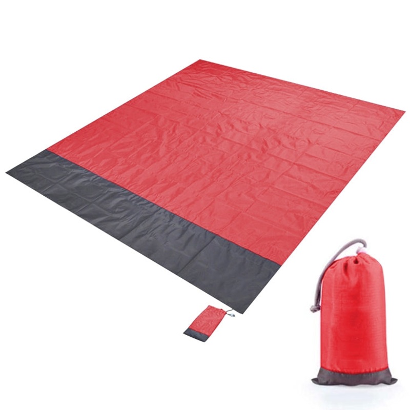 Polyester Waterproof Plaid Cloth Pocket Picnic Mat Outdoor Camping Beach Mat 2.1 x 2m (Red + Dark Gray)