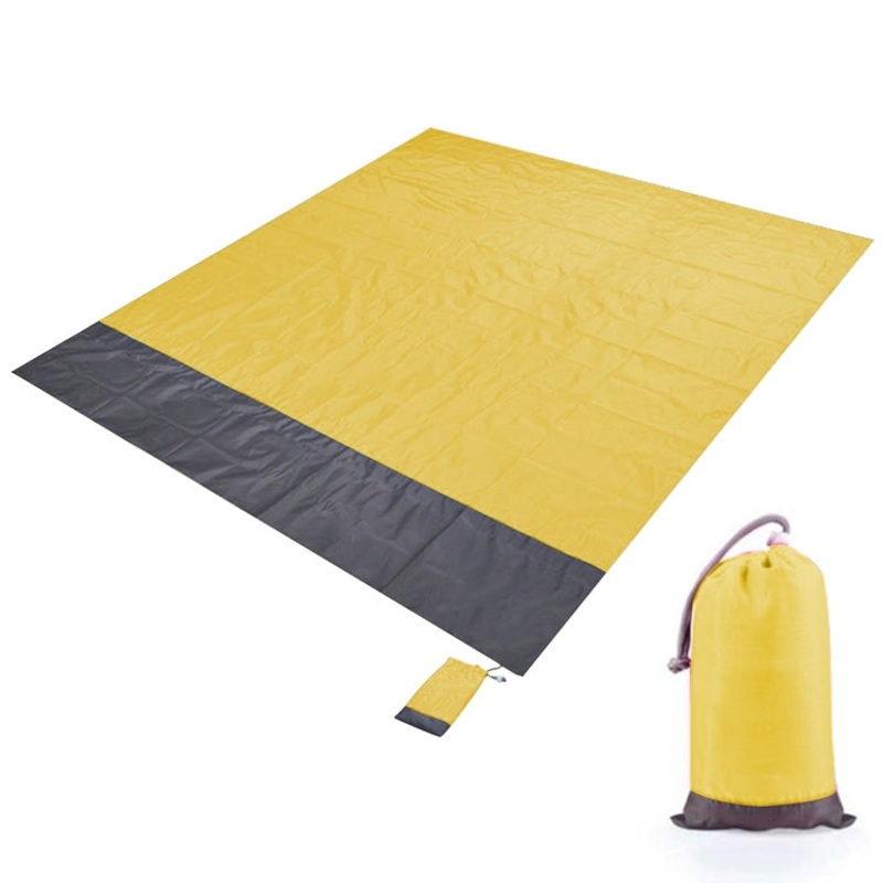 Polyester Waterproof Plaid Cloth Pocket Picnic Mat Outdoor Camping Beach Mat 2.1 x 2m (Yellow + Dark Gray)