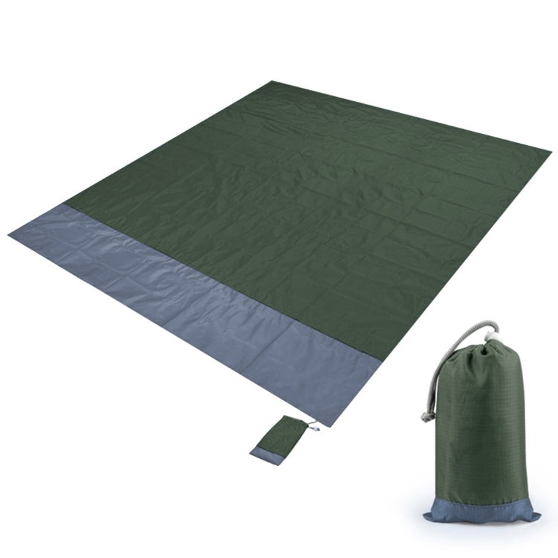 Polyester Waterproof Plaid Cloth Pocket Picnic Mat Outdoor Camping Beach Mat 2.1 x 2m (Army Green + Gray)
