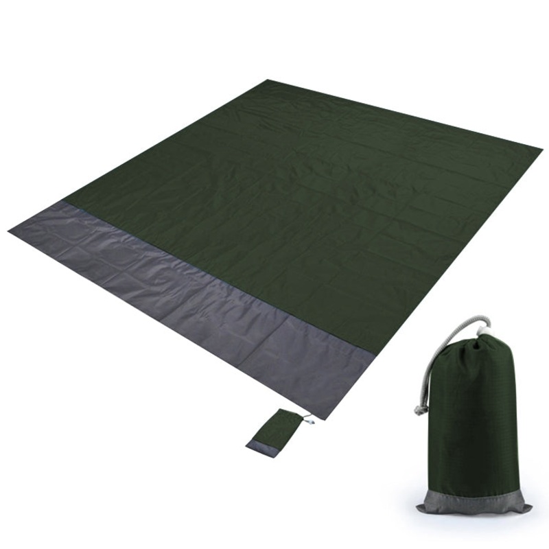 Polyester Waterproof Plaid Cloth Pocket Picnic Mat Outdoor Camping Beach Mat 2.1 x 2m (Dark Green + Dark Gray)