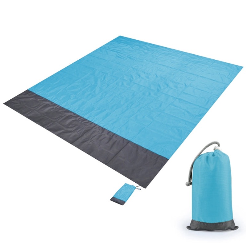 Polyester Waterproof Plaid Cloth Pocket Picnic Mat Outdoor Camping Beach Mat 2.1 x 2m (Light Blue + Dark Gray)