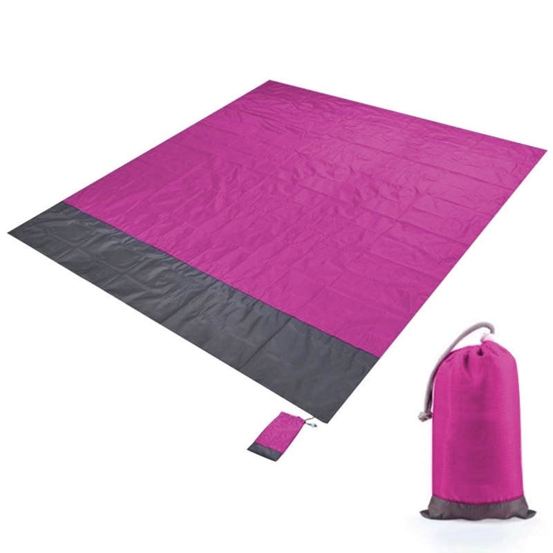 Polyester Waterproof Plaid Cloth Pocket Picnic Mat Outdoor Camping Beach Mat 2.1 x 2m (Rose Red + Dark Gray)