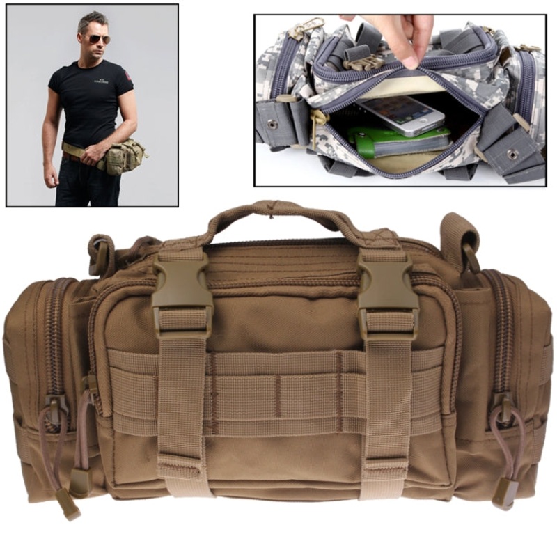 Collectable Utility Waist Bag Pack Hand Pouch Pack with Long Strap (Khaki)