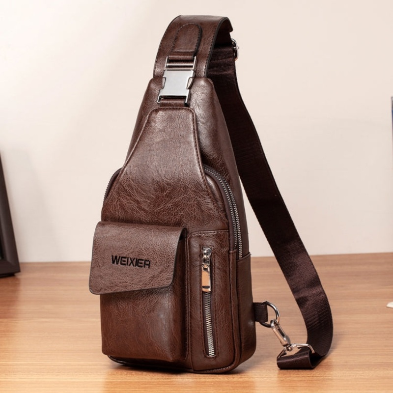 Men PU Leather Single Shoulder Crossbody Bag Leisure Style (Dark Brown)