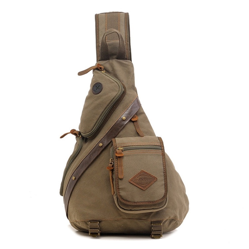 Multi-function Canvas Chest Bag Shoulder Messenger Crossby Bag - Army Green (Large)