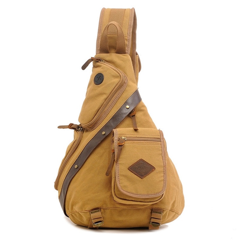 Multi-function Canvas Chest Bag Shoulder Messenger Crossby Bag (Khaki)