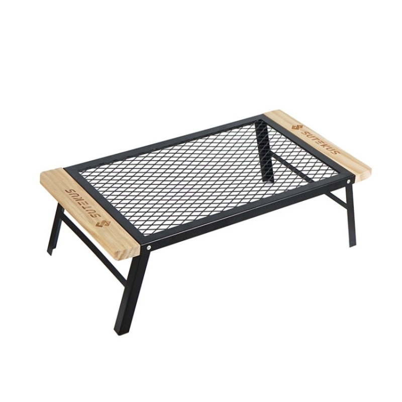 Outdoor Folding Mesh Table Camping Iron Folding Table Portable Barbecue Rack Car Camping Rack (Black)