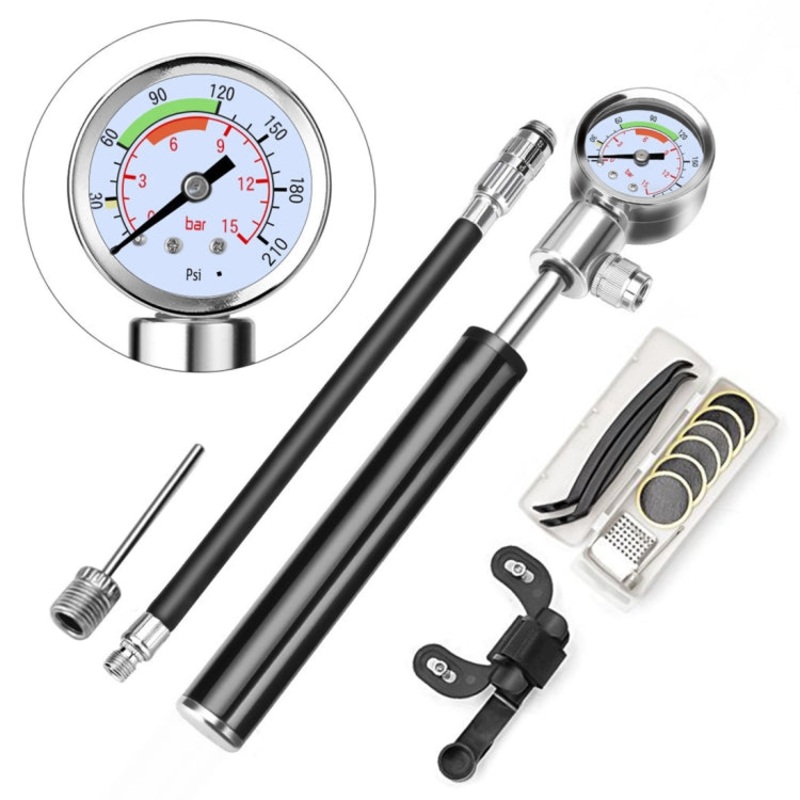 Portable High Pressure Pump Bicycle Pump Mini Mountain Bike Pump + Glue-free Tire Repair Box (random color x random size)