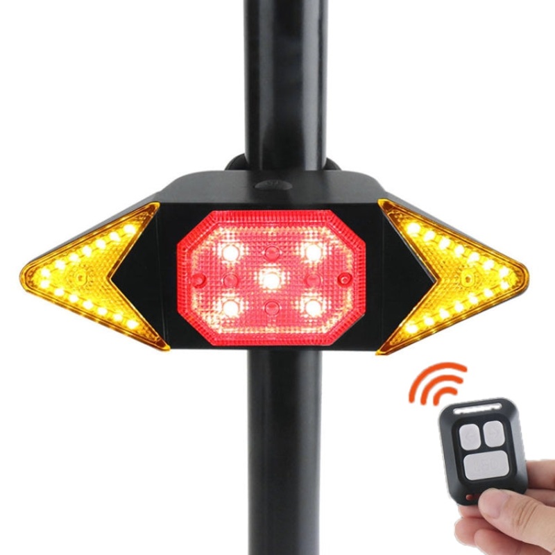 Usb Rechargeable Bicycle Turn Light Wireless Remote Control Bike Tail Light (Black)