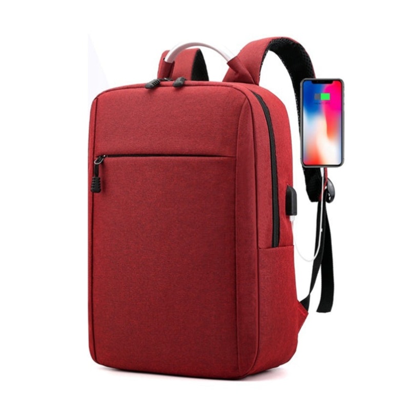 14 Inch Business Computer Shoulders Backpack Travel Wear-Resistant Leisure Bag with External USB Port (Red Wine)