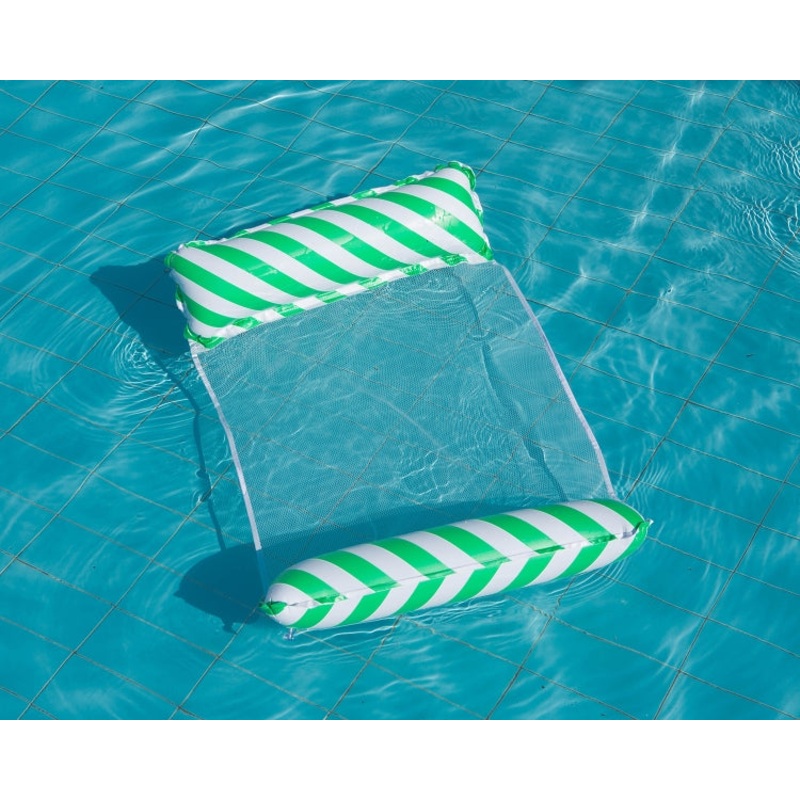 Inflatable Recliner On Water Foldable Backrest Floating Bed Inflatable Floating Row, Style Diagonal Stripes (Green)