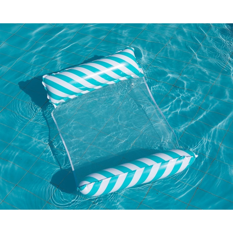 Inflatable Recliner On Water Foldable Backrest Floating Bed Inflatable Floating Row, Style Diagonal Stripes (Light Blue)