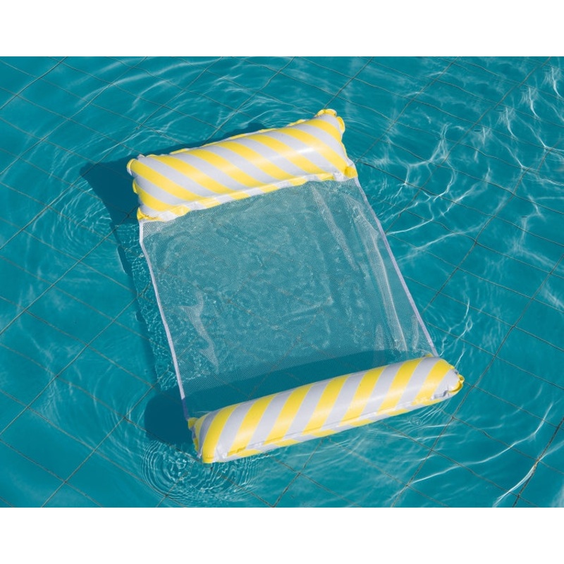 Inflatable Recliner On Water Foldable Backrest Floating Bed Inflatable Floating Row, Style Diagonal Stripes (Yellow)