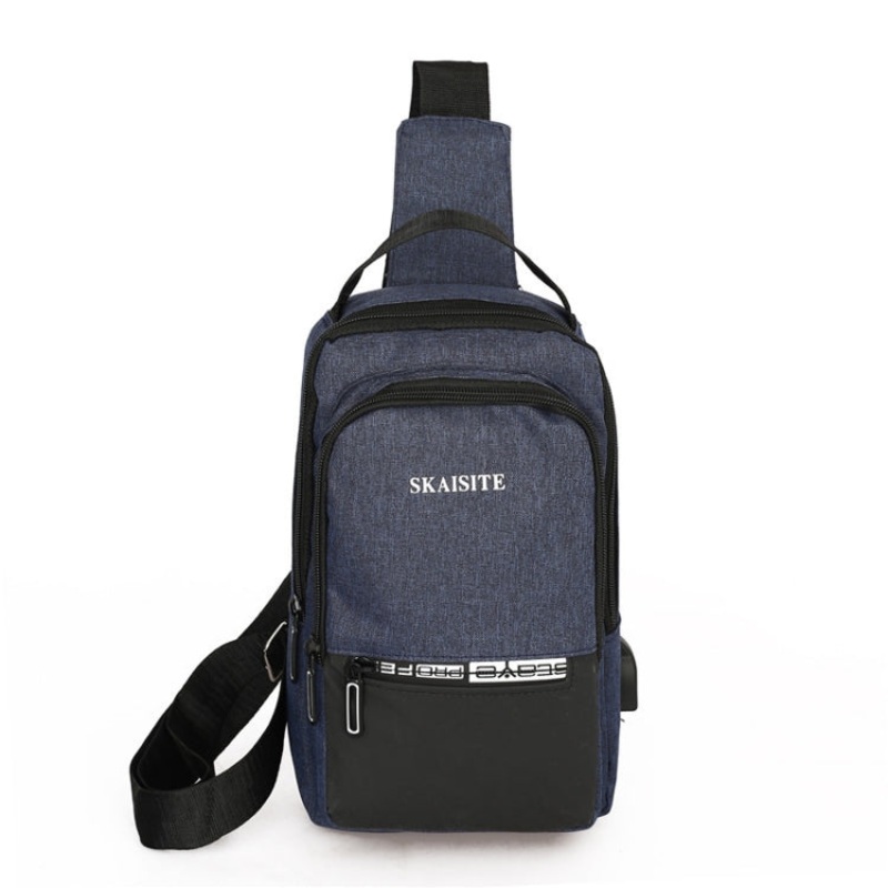 Men Outdoor Crossbody Bag Sports Leisure Large-Capacity Chest Bag (Blue)