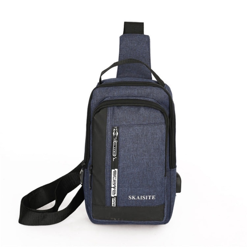 Men Outdoor Crossbody Bag Sports Leisure Large Capacity Chest Bag Blue (Large)