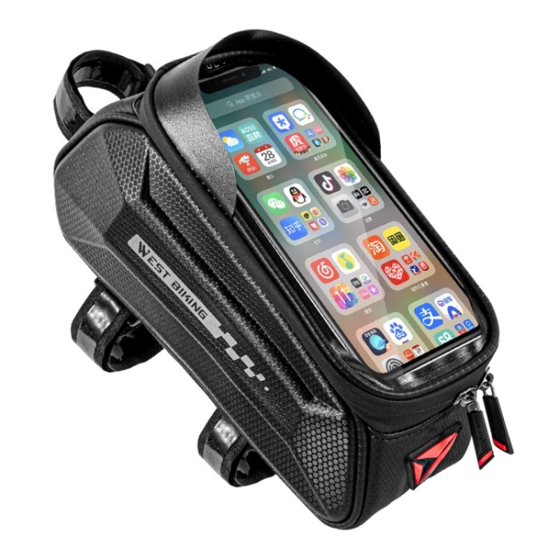 7 Inch Bike Top Tube Front Hard Shell Bag Touch Screen Waterproof Riding Gear Bag (Black)