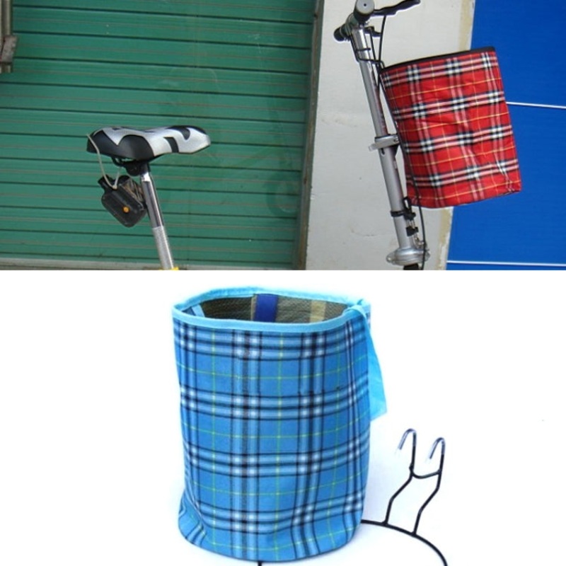 Bicycle Basket Cloth Hanging Folding Basket (Blue Square)