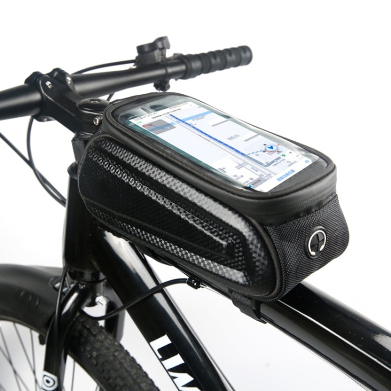 Bicycle Hard Shell Front Beam Bag Mobile Phone Touch Screen Anti-Pouring Water Tube Bag (Black)