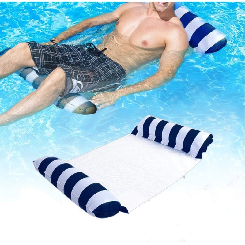 PVC Inflatable Hammock Adult Swimming Floating Row, Size: 120 x 70cm(Dark Blue Striped)