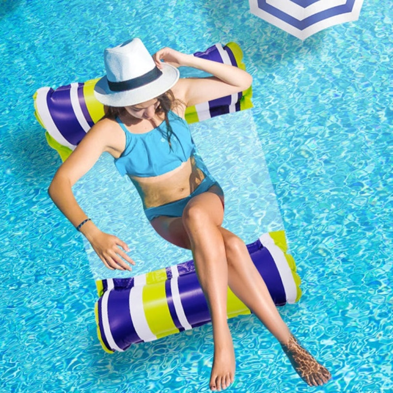 PVC Inflatable Hammock Adult Swimming Floating Row, Size: 120 x 70cm(Yellow + Treasure Blue Striped)