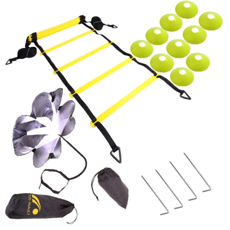 23 In 1 Football Training Agility Ladder + Logo Disc + Drag Umbrella Set( Fluorescent Green)