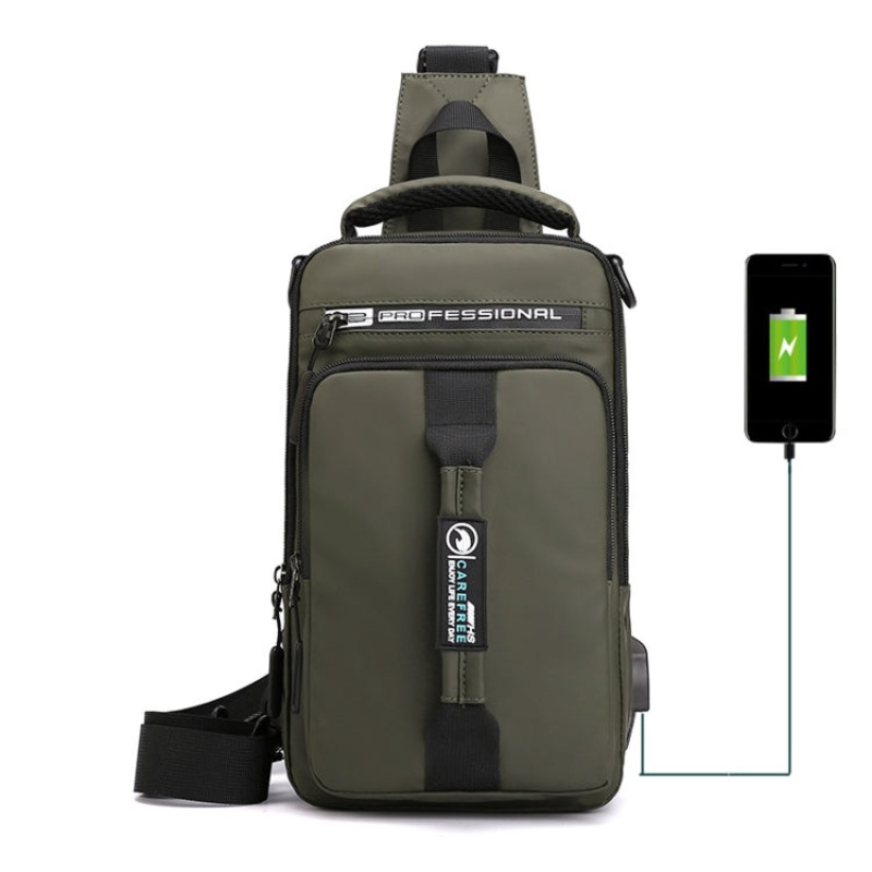 Men Chest Bag Multifunctional Single / Double Shoulder Backpack with External USB Charging Port (Army Green)