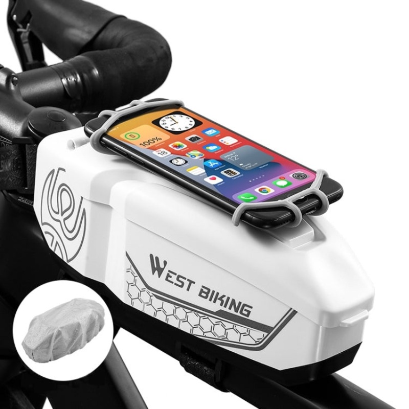 Waterproof Bicycle Front Beam Top Tube Bag for Mountain and Road Bikes (White)