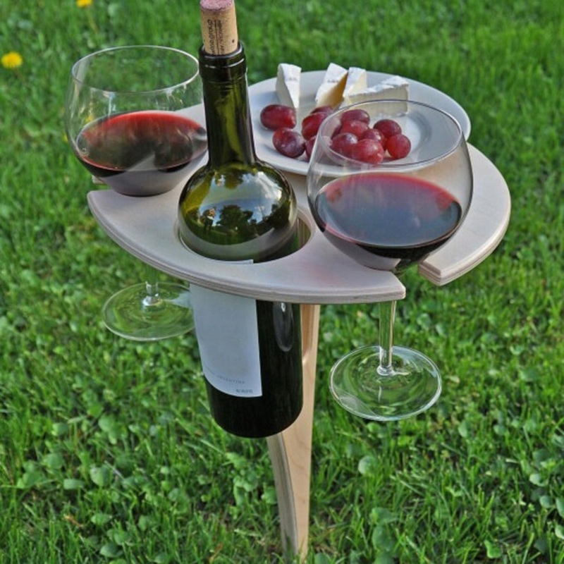 Wooden Lawn Folding Wine Rack Outdoor Picnic Table Inserted Wine Rack (One Size)