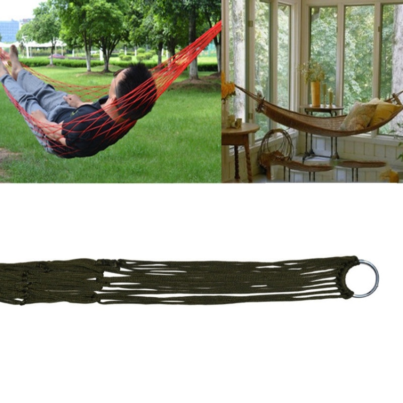 9 Strand Nylon Rope Hammock Portable Camping Leisure Mesh Hammock (Military Green)