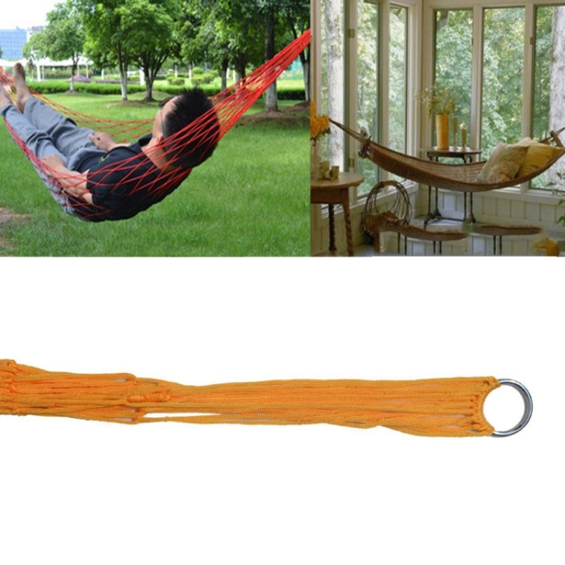 9 Strand Nylon Rope Hammock Portable Camping Leisure Mesh Hammock (Orange)
