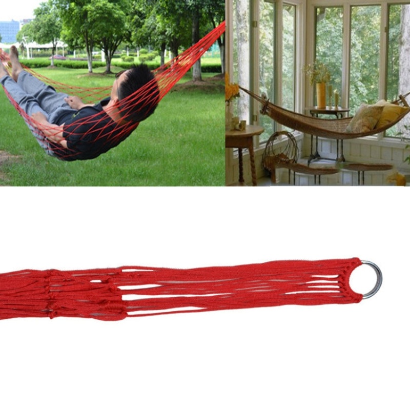 9 Strand Nylon Rope Hammock Portable Camping Leisure Mesh Hammock (Red)