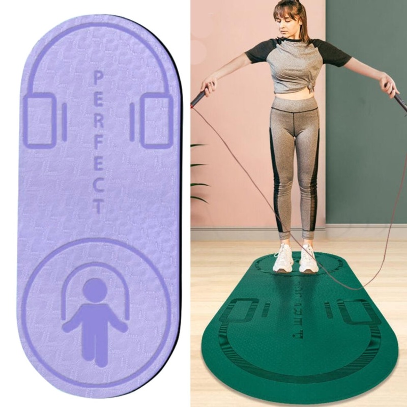 Indoor Skipping Mat Sound Insulation Shock Absorption Thickened Non-Slip Yoga Mat 140 x 60cm with Cushion and Jump Rope (Light Purple)