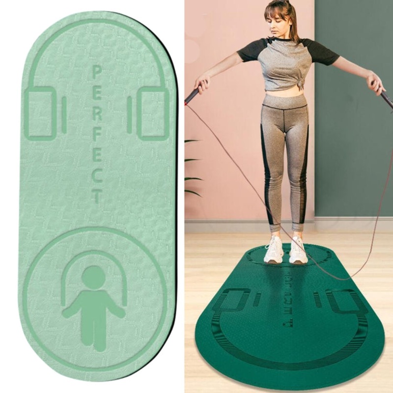 Indoor Skipping Mat Sound Insulation Shock Absorption Thickened Skipping Blanket Non-Slip Yoga Mat (Matcha Green) - Size: 140 x 60cm