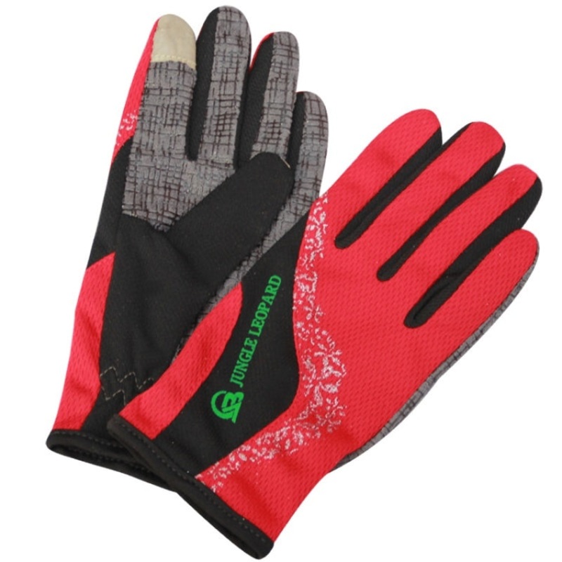 JUNGLE LEOPARD Outdoor Sports Mountaineering Full Finger Gloves Mesh Touch Screen Anti-Skid Gloves, Size: M(Red+Black)